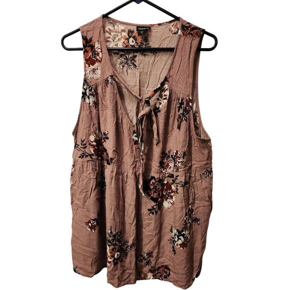 Torrid  Tunic Top Size 1 Mauve Floral Sleeveless Tie Neck Pullover - Picture 4 of 5
